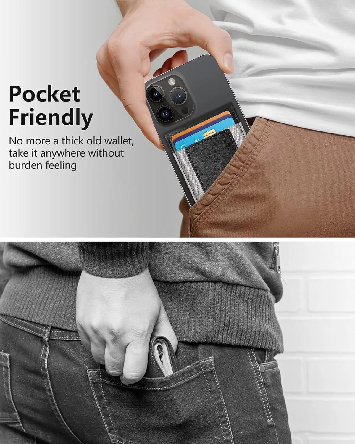 2-in-1 Magsafe Wallet, Up-grade with iPhone Wallet and Adjustable Stand, Open ID Window, Magnetic Wallet for iPhone 16/15/14 Pro Max/14 Pro/14 Plus/13/12 Series, 9 Cards Holder, Vegan Leather, Black