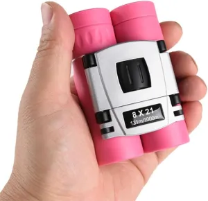 8x21 Compact Binoculars for Adults Teens, Mini Small Full Optical Binoculars for Bird Watching Opera Hiking Hunting Travel Concert (Pink)