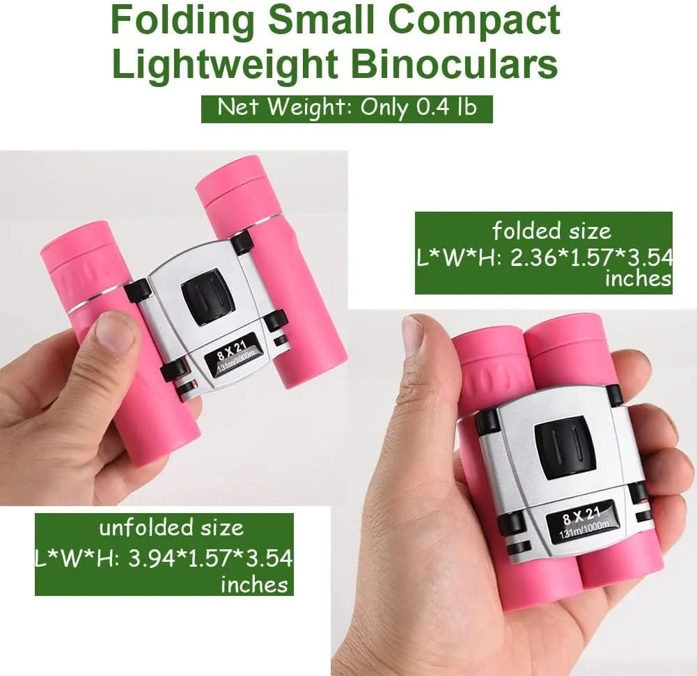 8x21 Compact Binoculars for Adults Teens, Mini Small Full Optical Binoculars for Bird Watching Opera Hiking Hunting Travel Concert (Pink)