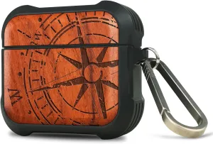 Carveit Wooden Case for AirPods 4 Case (2024) (USB-C) 4th Generation, Wood Artisan Engraved & TPU Shockproof Cover, Titanium Quick Released Clasp (The Incomplete Compass) Rosy
