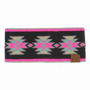 C.C Southwest Pattern Headwrap For Women Unisex - Stretchable Soft Warm Knit Winter Headband Ear warmer Ear muffs (Black Multi)
