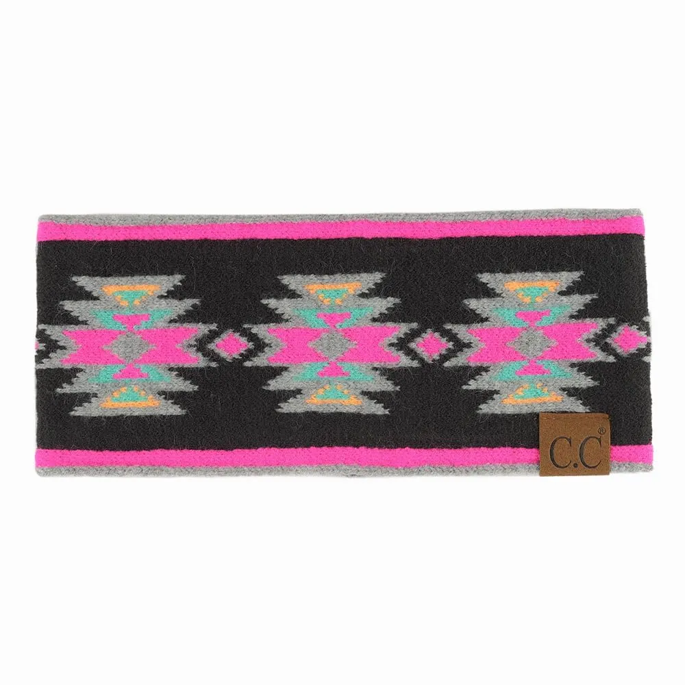 C.C Southwest Pattern Headwrap For Women Unisex - Stretchable Soft Warm Knit Winter Headband Ear warmer Ear muffs (Black Multi)