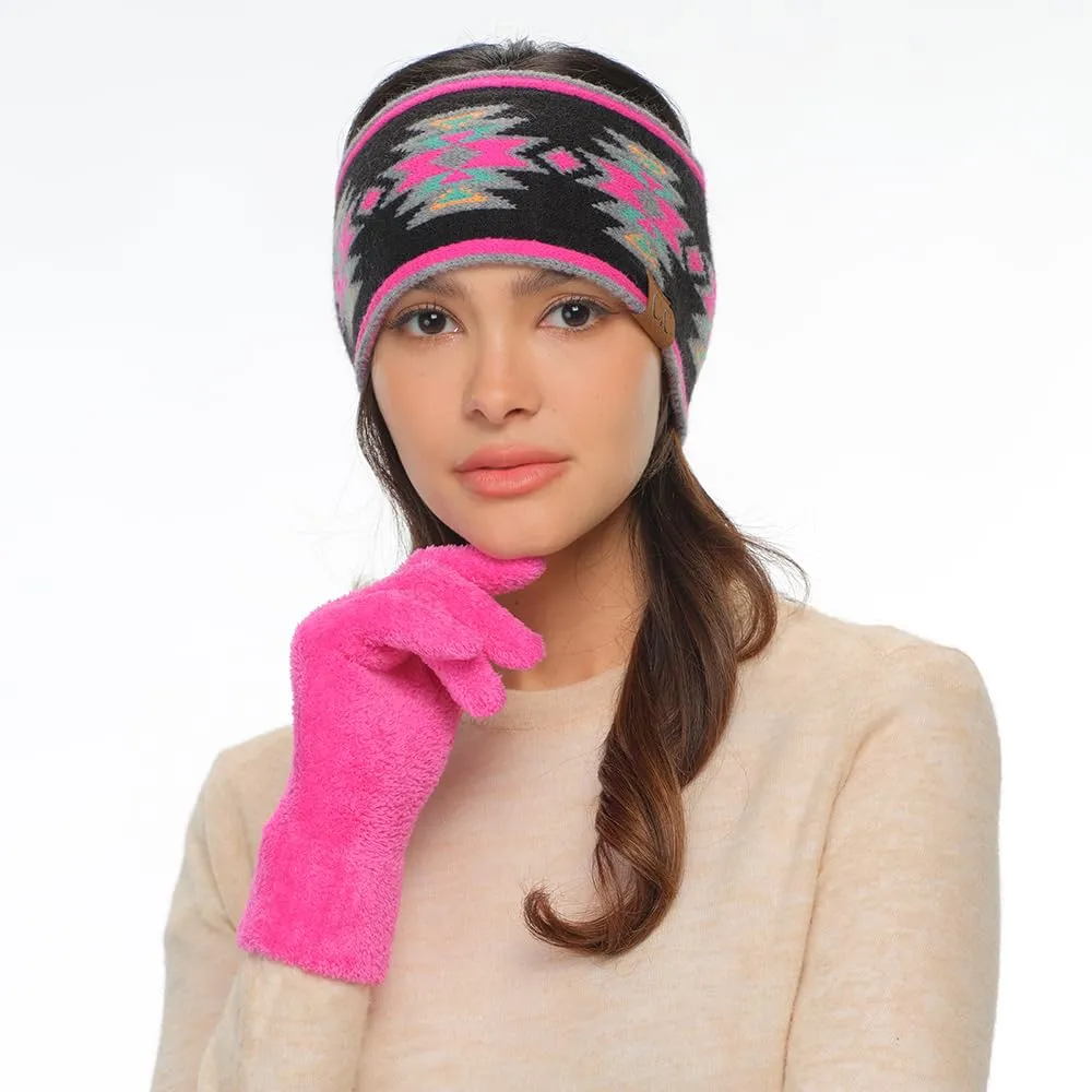 C.C Southwest Pattern Headwrap For Women Unisex - Stretchable Soft Warm Knit Winter Headband Ear warmer Ear muffs (Black Multi)