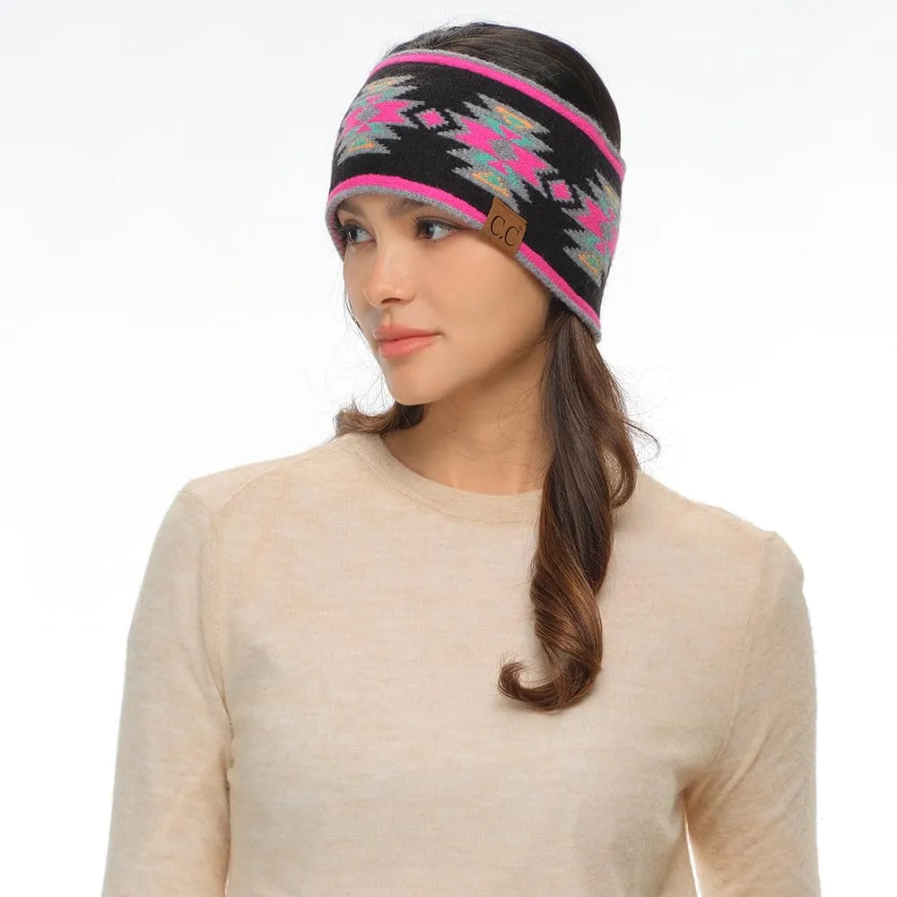 C.C Southwest Pattern Headwrap For Women Unisex - Stretchable Soft Warm Knit Winter Headband Ear warmer Ear muffs (Black Multi)