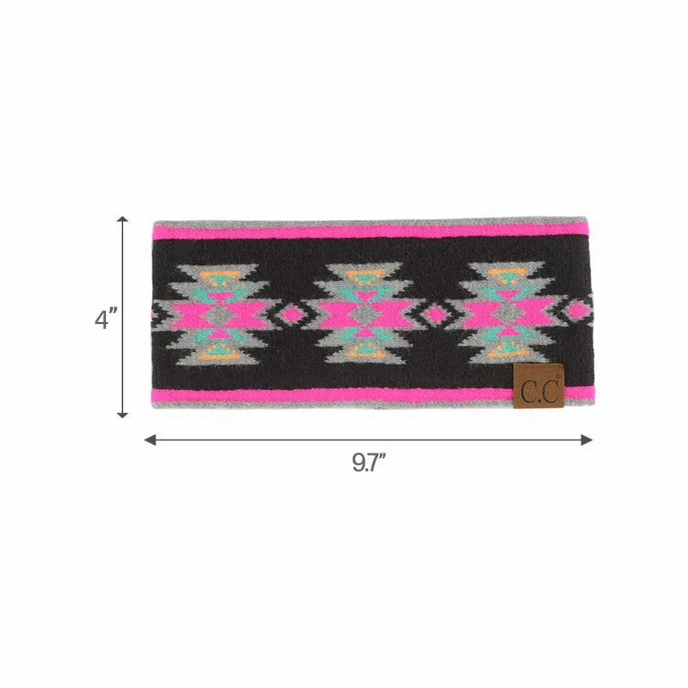 C.C Southwest Pattern Headwrap For Women Unisex - Stretchable Soft Warm Knit Winter Headband Ear warmer Ear muffs (Black Multi)