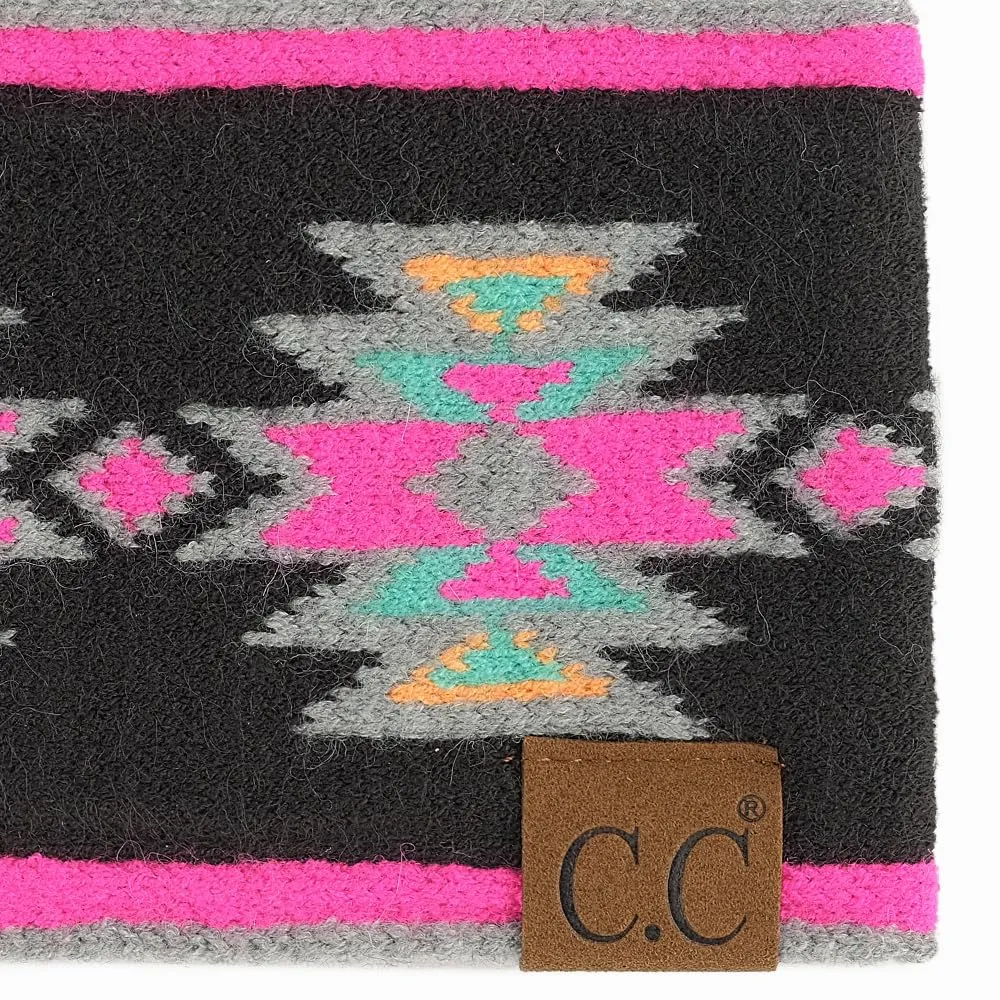C.C Southwest Pattern Headwrap For Women Unisex - Stretchable Soft Warm Knit Winter Headband Ear warmer Ear muffs (Black Multi)
