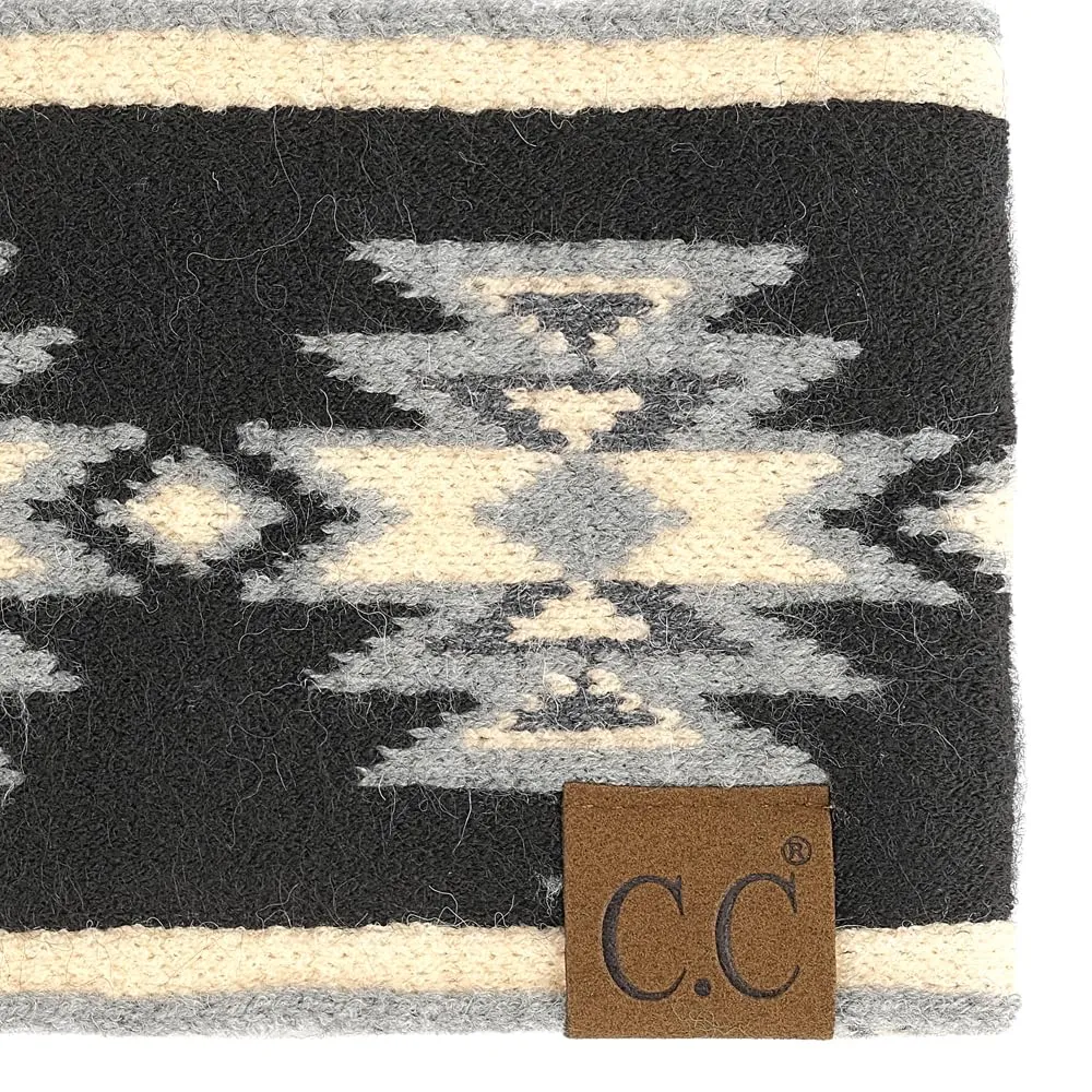 C.C Southwest Pattern Headwrap For Women Unisex - Stretchable Soft Warm Knit Winter Headband Ear warmer Ear muffs (Black)