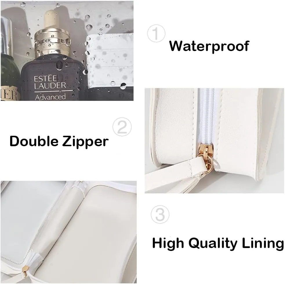 Clear Makeup Bag Organizer, TSA Approved Portable Travel Toiletry Bag Multipurpose Cosmetic Bag Case for Women Vegan Leather Make Up Pouch Transparent Vinyl Windows