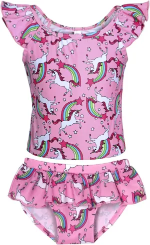 COTRIO Girls Swimsuit Rainbow Unicorn Tankini Swimwear Bathing Suit 2 Piece Beach Bikini for 2-10 Years Toddler Baby
