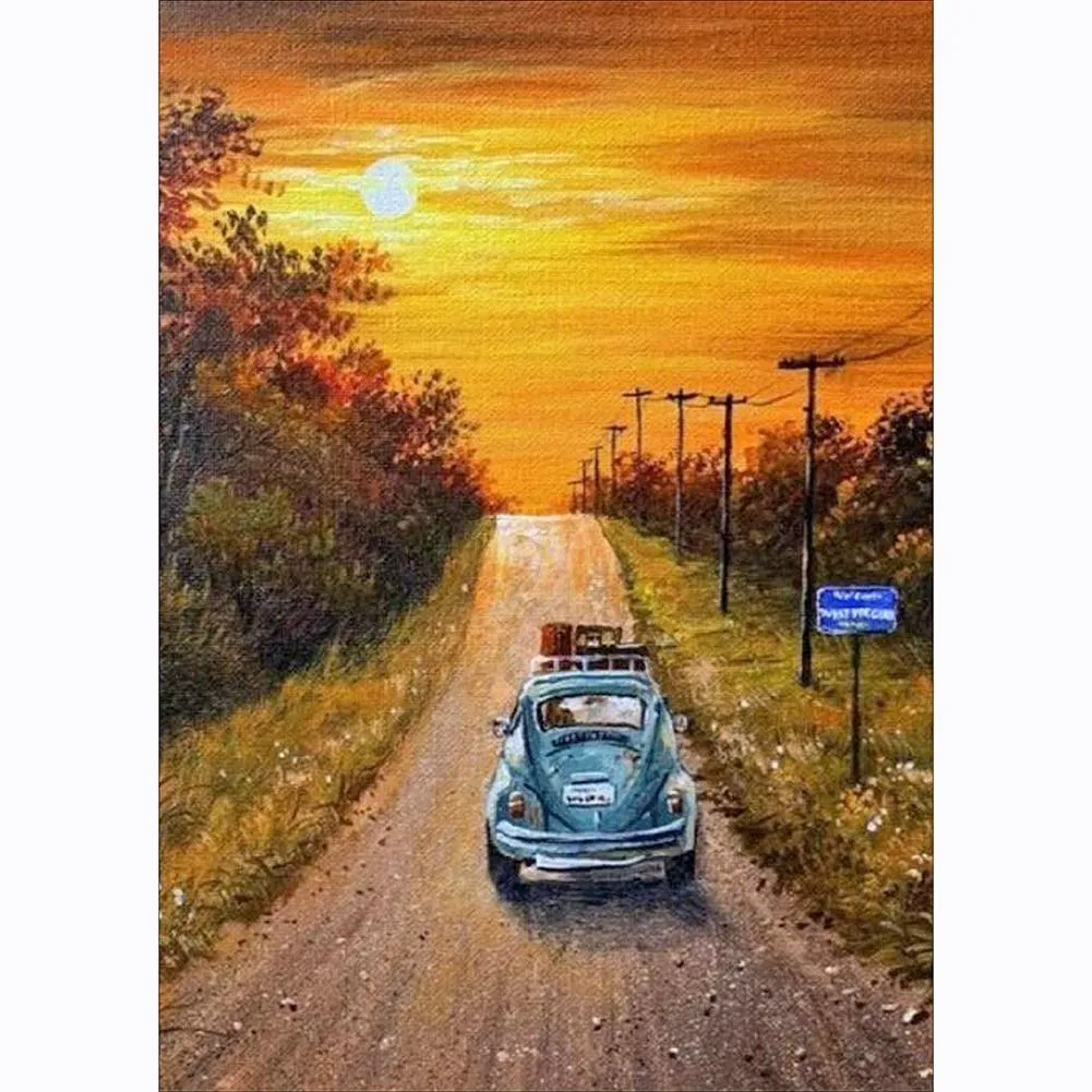 Driving Car - 5D DIY Round Drill Diamond Painting (Canvas 30x40cm/11.81x15.71in )
