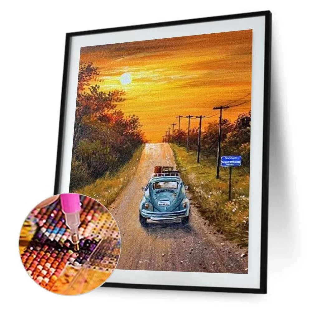 Driving Car - 5D DIY Round Drill Diamond Painting (Canvas 30x40cm/11.81x15.71in )
