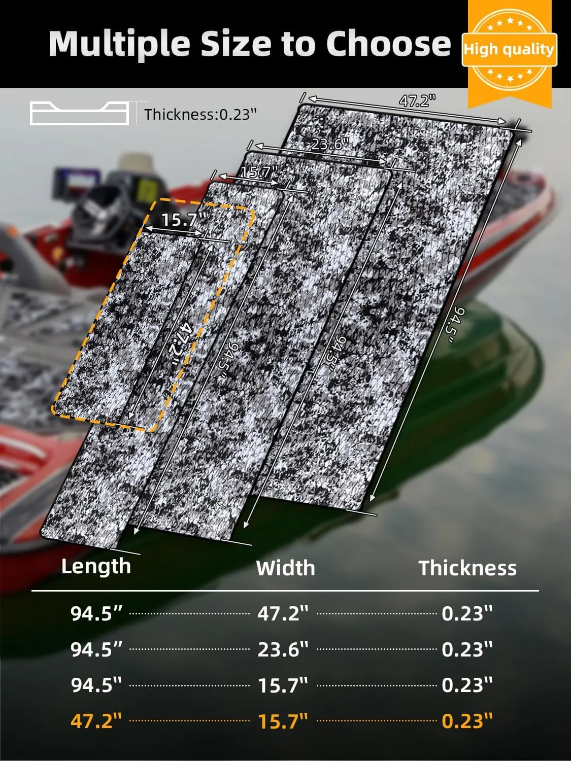 FOCEAN Boat Flooring EVA Foam Boat Decking Camo Marine Flooring Self-Adhesive Marine Mat for Motorboat RV Yacht Kayak 94.5" x 47.2"/23.6"/15.7"
