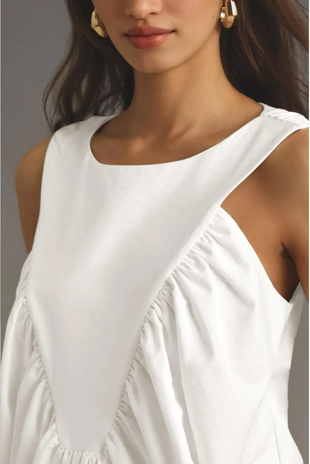 Hixiaohe Shirred Swing Tank Tops for Women Fashion Flowy Sleeveless Shirts Casual Crew Neck Blouse Loose Fit Ruffled Tops