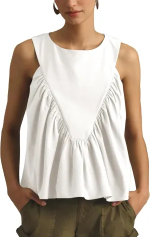 Hixiaohe Shirred Swing Tank Tops for Women Fashion Flowy Sleeveless Shirts Casual Crew Neck Blouse Loose Fit Ruffled Tops