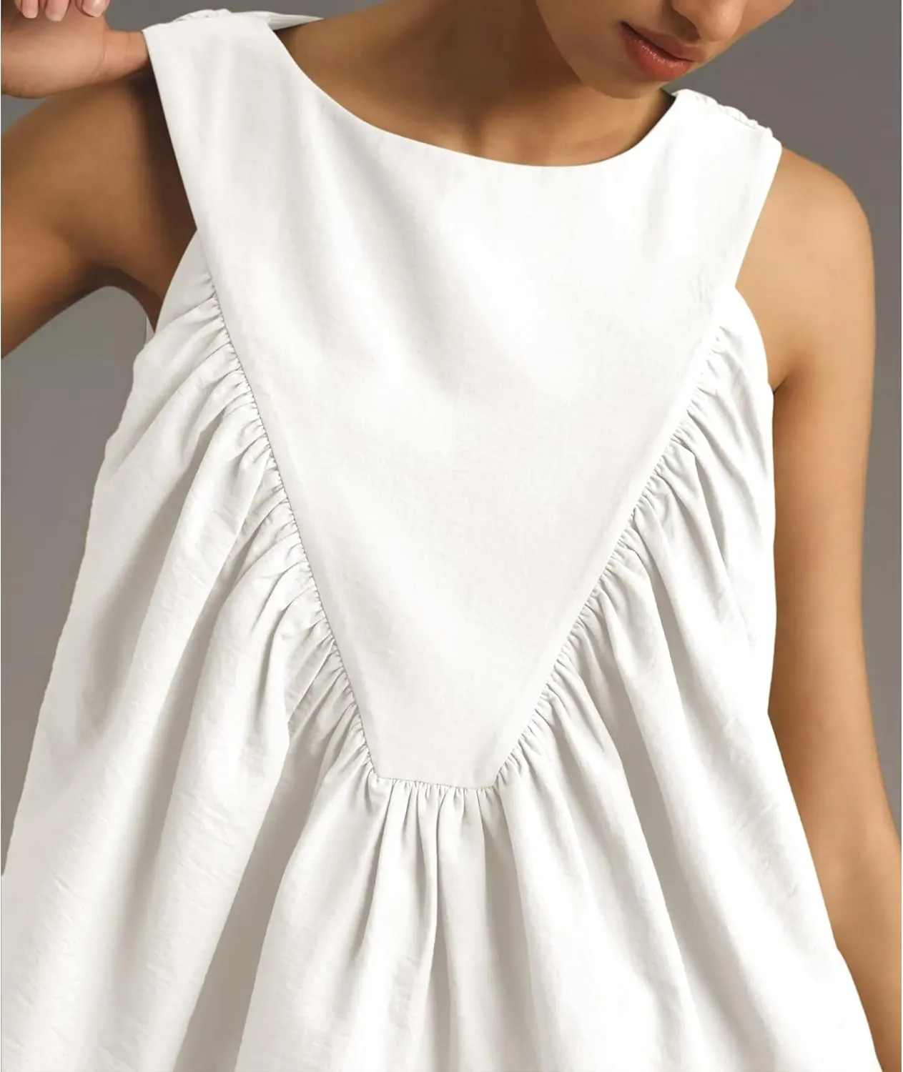 Hixiaohe Shirred Swing Tank Tops for Women Fashion Flowy Sleeveless Shirts Casual Crew Neck Blouse Loose Fit Ruffled Tops