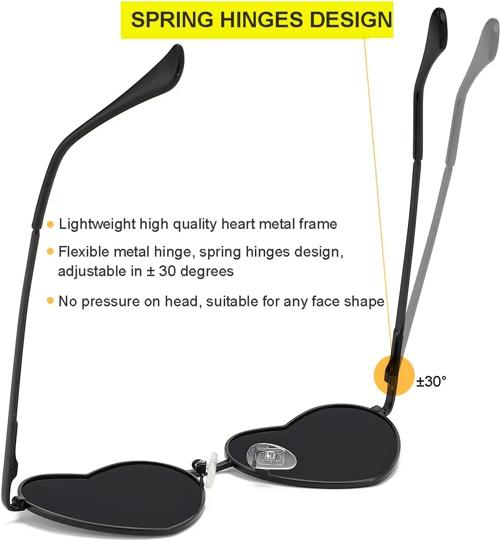 JOVAKIT Polarized Heart Sunglasses for Women Fashion Lovely Style Metal Frame UV400 Protection Lens