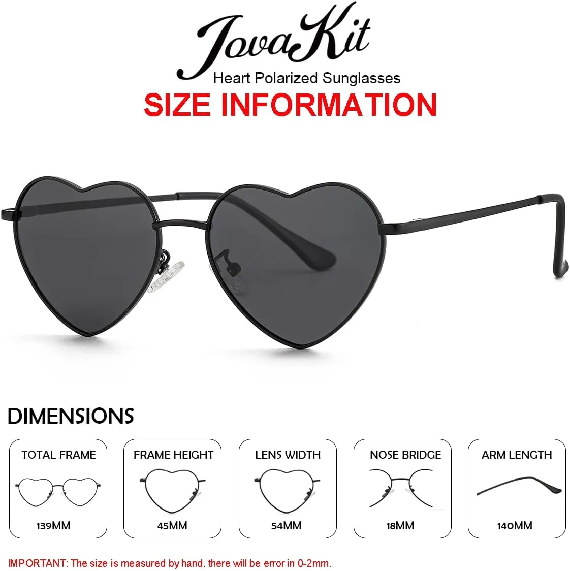 JOVAKIT Polarized Heart Sunglasses for Women Fashion Lovely Style Metal Frame UV400 Protection Lens