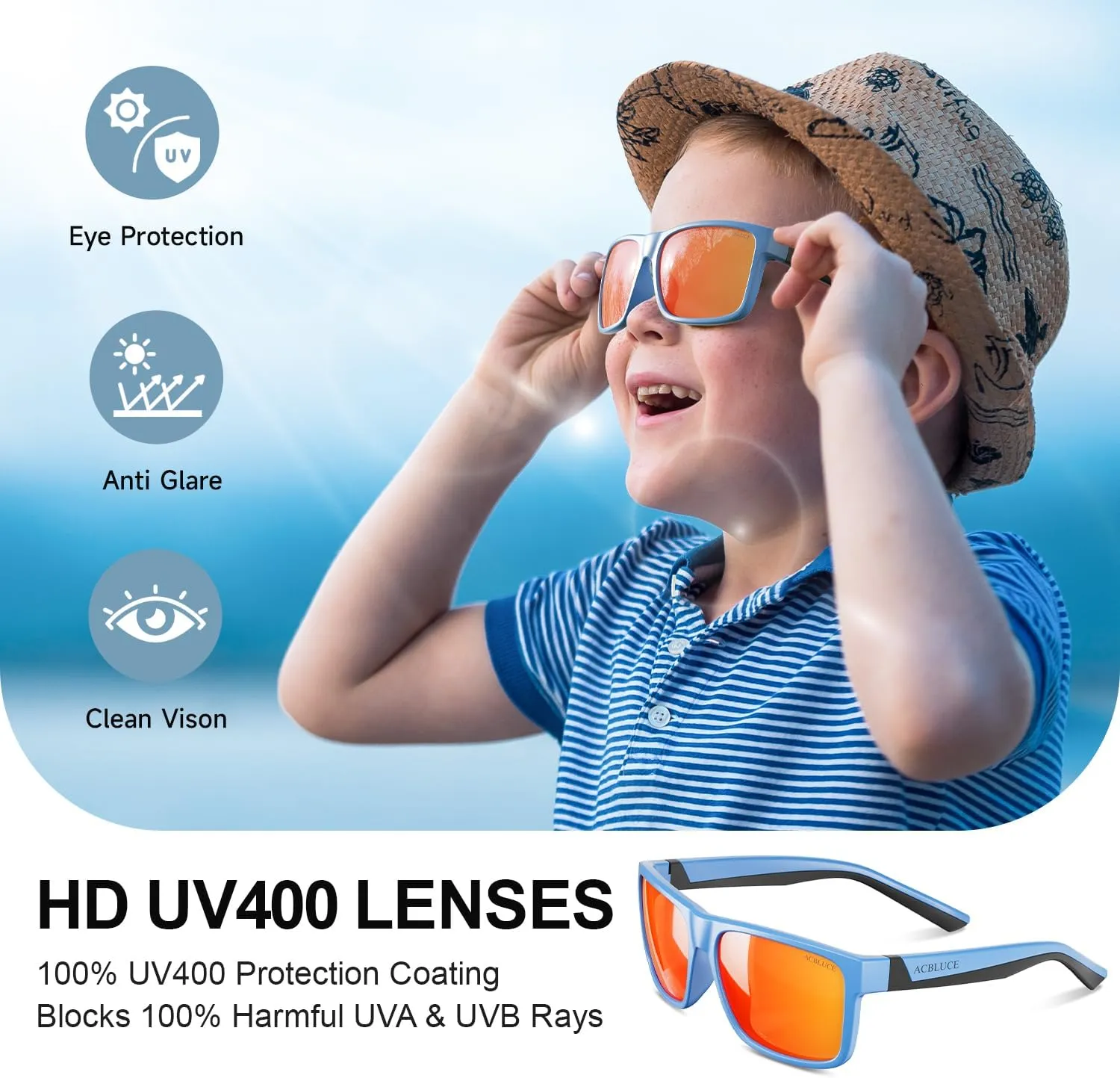 Kids Polarized Sunglasses Sport TPEE Unbreakable Frame with Adjustable Strap for Boys Girls Age 6-12