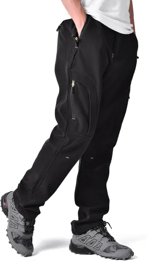 Mens Snow Ski Waterproof Softshell Snowboard Pants Outdoor Fleece Lined Cargo Hiking Pants with zipper pockets