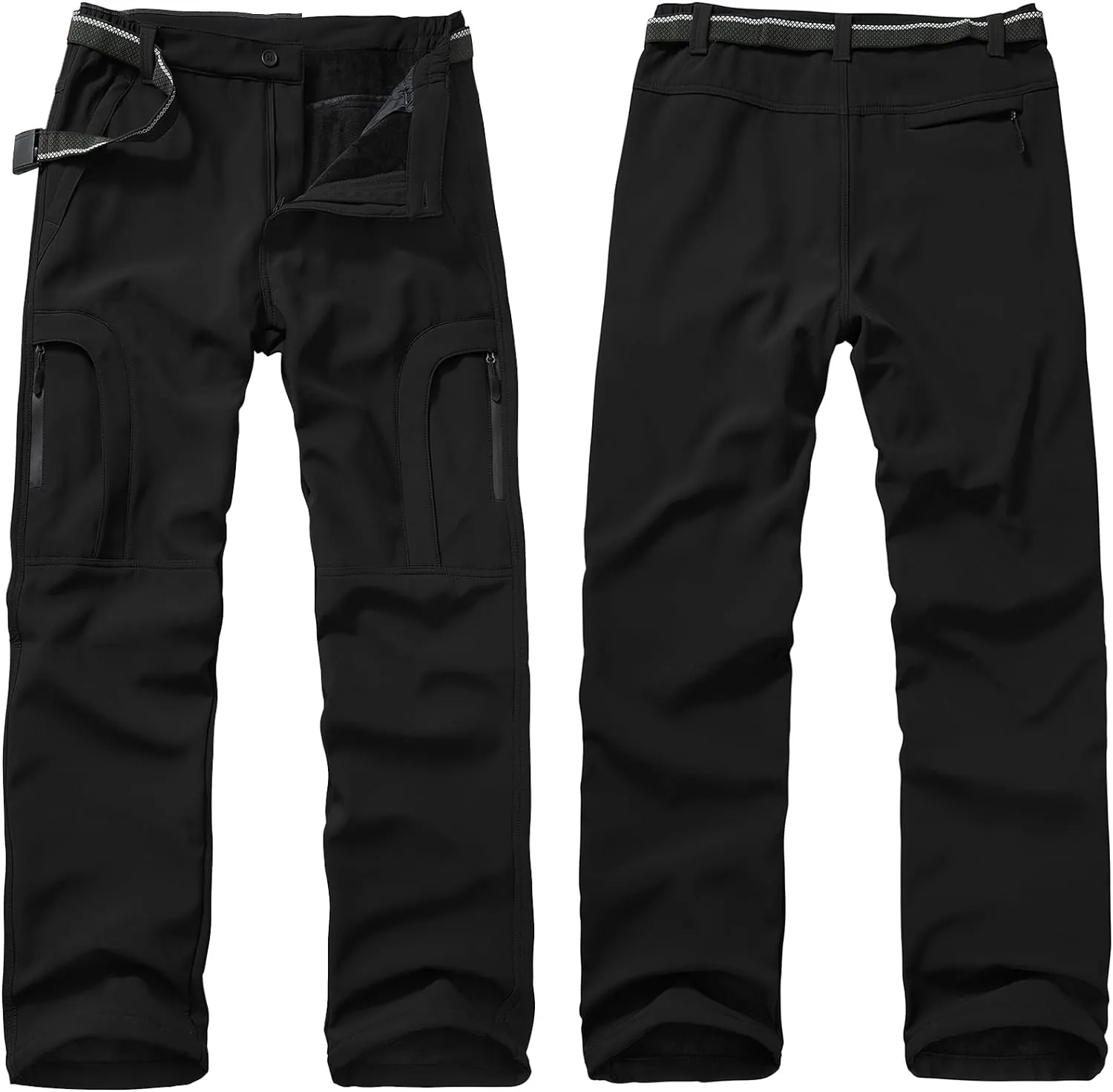 Mens Snow Ski Waterproof Softshell Snowboard Pants Outdoor Fleece Lined Cargo Hiking Pants with zipper pockets
