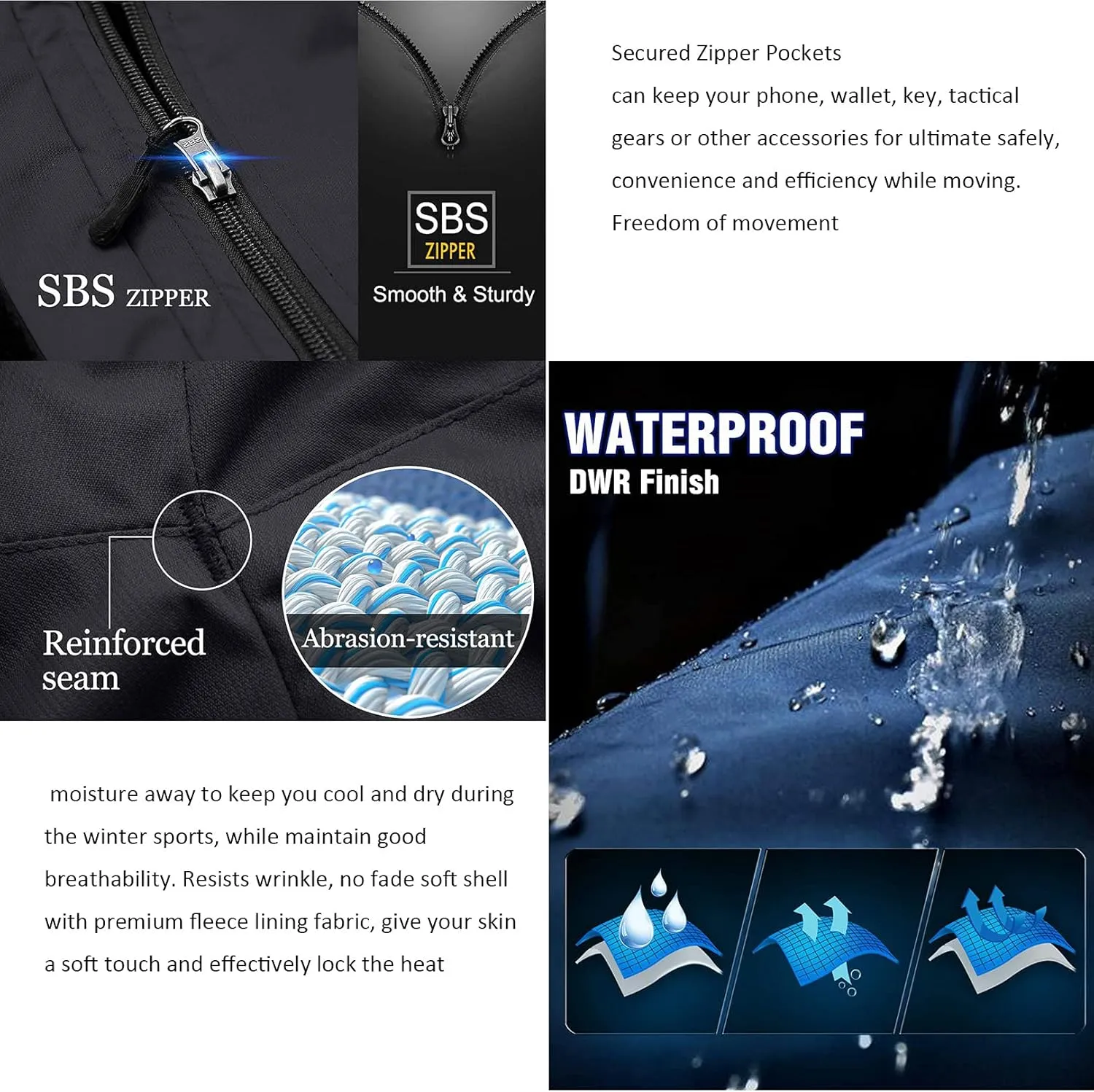 Mens Snow Ski Waterproof Softshell Snowboard Pants Outdoor Fleece Lined Cargo Hiking Pants with zipper pockets