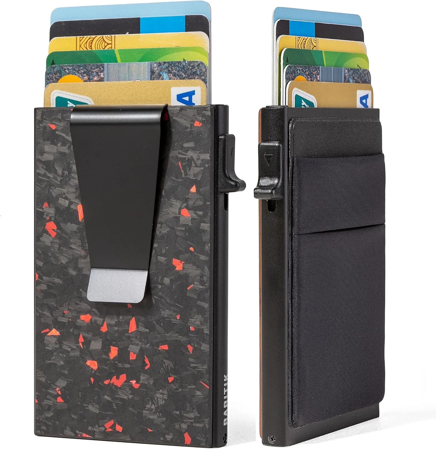 Minimalist Carbon Fiber Wallet for Men, Money Clip Cash Strap Wallet, RFID Blocking Metal Wallet Aluminum Card Holder,Front Pocket Wallet