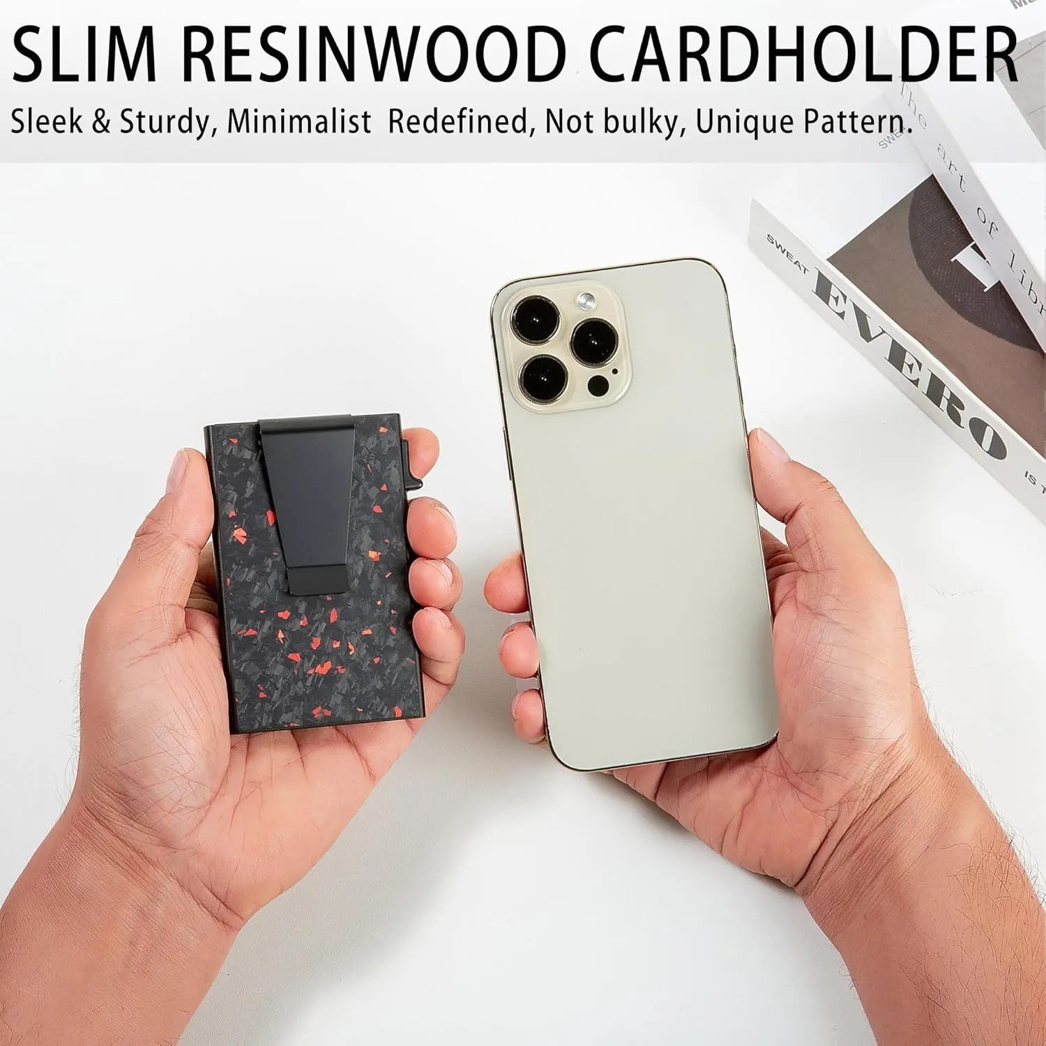 Minimalist Carbon Fiber Wallet for Men, Money Clip Cash Strap Wallet, RFID Blocking Metal Wallet Aluminum Card Holder,Front Pocket Wallet