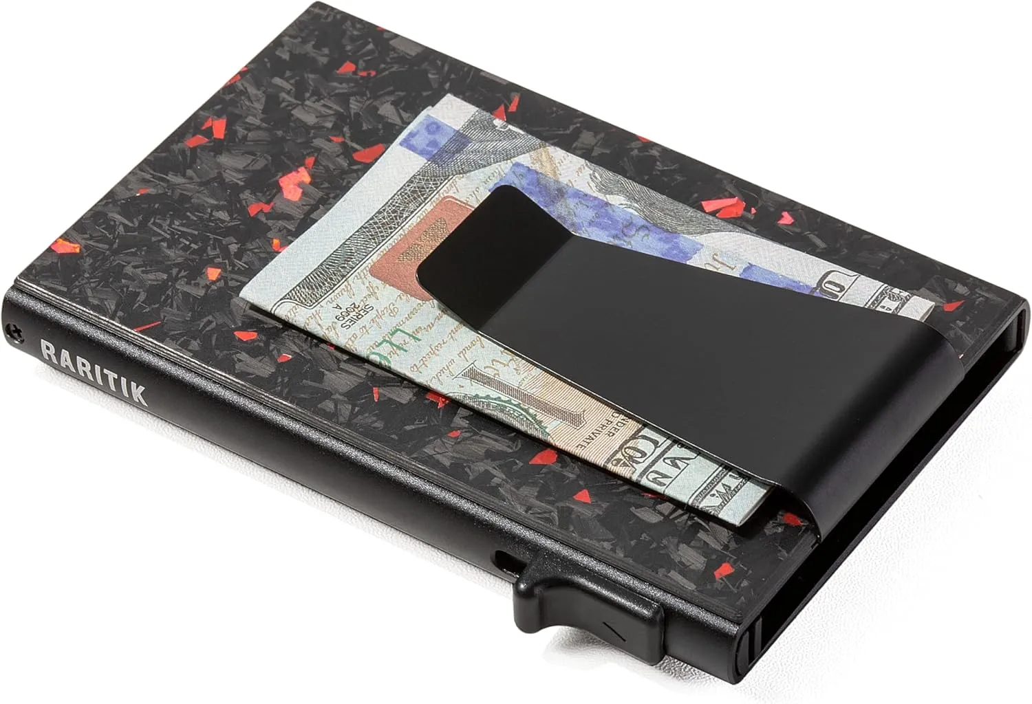 Minimalist Carbon Fiber Wallet for Men, Money Clip Cash Strap Wallet, RFID Blocking Metal Wallet Aluminum Card Holder,Front Pocket Wallet