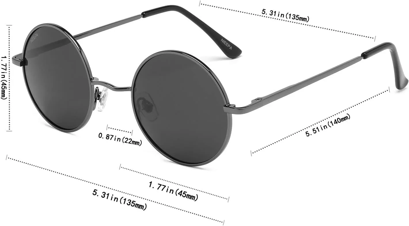 NIEEPA Vintage Small Round Polarized Hippie Sunglasses for Men Women Circle Sun Glasses NP1002