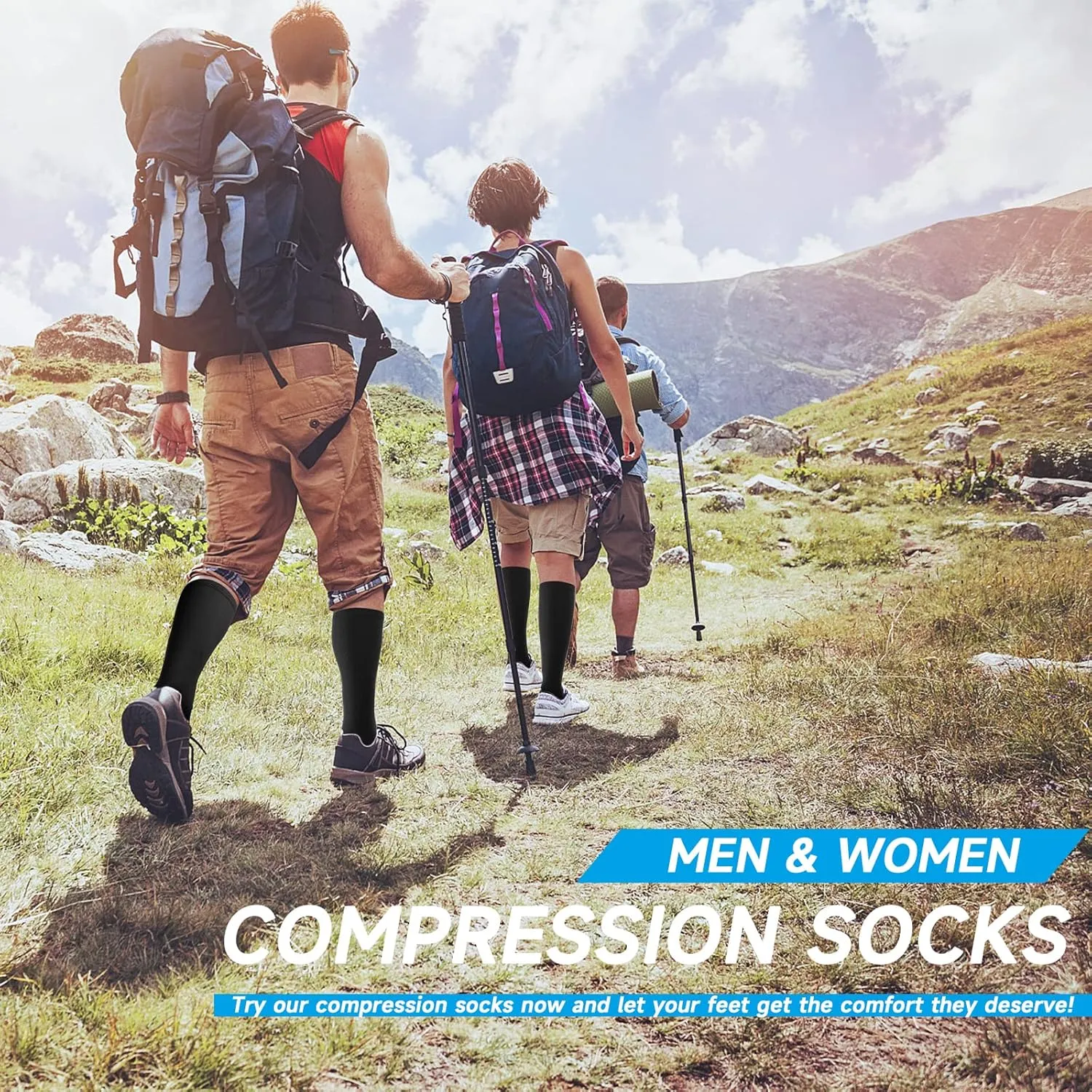 Open Toe Compression Socks Women & Men-2 Pairs 15-20 mmHg Knee High Stockings for Circulation Support