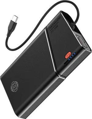 Portable Charger Power Bank 20000mAh - 22.5W PD Super Fast Charging with Detachable Cable , USB-C in&Out Travel Essential Battery Pack Compatible with iPhone 16/15/14/13 iPad MacBook Samsung Moto ect