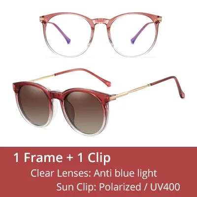 Ralferty Women's Full Rim Round Acetate Eyeglasses With Clip On Sunglasses F95975