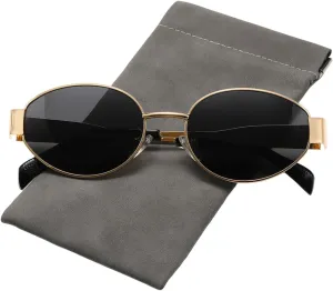 Retro Oval Sunglasses for Women Men - Trendy Polarized Sun Glasses Classic Metal Frame Shades