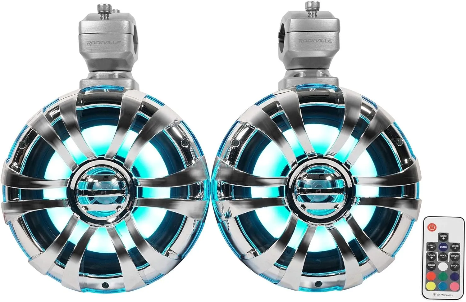 Rockville WB65KLED 600W 6.5" Marine Wakeboard Tower Speakers, 4 Ohm, Built-in LED Lights, 360-Degree Swivel, Waterproof for Boats, Jeeps, ATVs