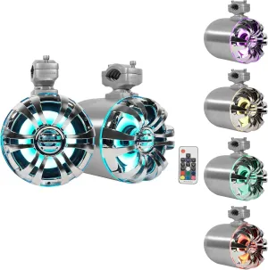 Rockville WB65KLED 600W 6.5" Marine Wakeboard Tower Speakers, 4 Ohm, Built-in LED Lights, 360-Degree Swivel, Waterproof for Boats, Jeeps, ATVs