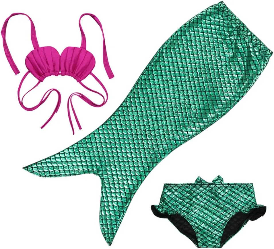 TFJH E 3PCS Kids Girls Swimsuit Bathing Suits Bikini Fish Tail Set 3-10Years