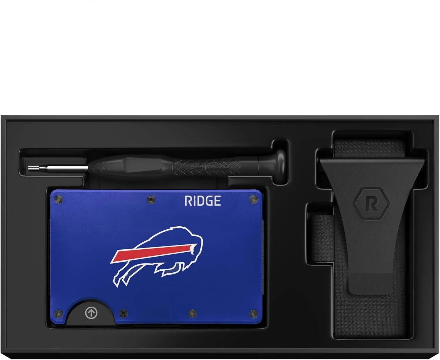 The Ridge NFL Edition, Mens Minimalist Aluminum Metal Wallet - Rfid Blocking, Elastic, Slim Front Pocket Credit Card Holder with Both Cash Strap and an additional Money Clip