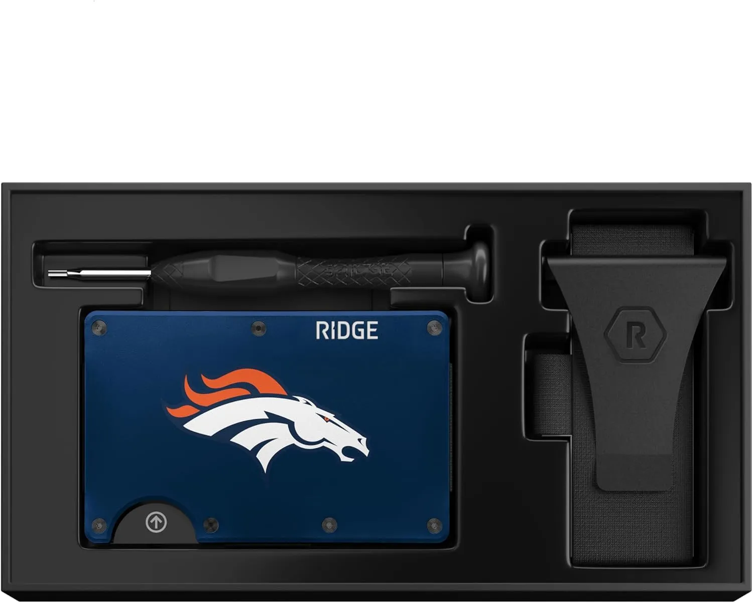 The Ridge NFL Edition, Mens Minimalist Aluminum Metal Wallet - Rfid Blocking, Elastic, Slim Front Pocket Credit Card Holder with Both Cash Strap and an additional Money Clip
