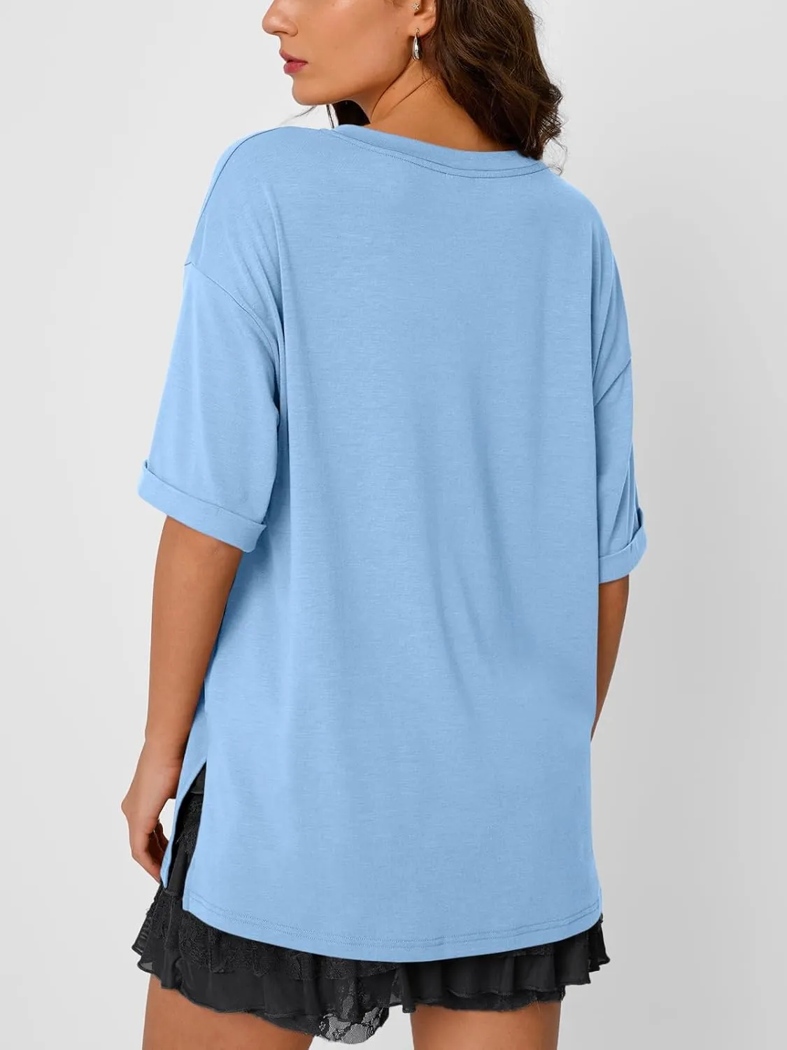 Trendy Queen Oversized Tshirts for Women Workout Plus Size Tops V Neck Short Sleeve Gym Shirts Casual Loose Fit Basic Tees