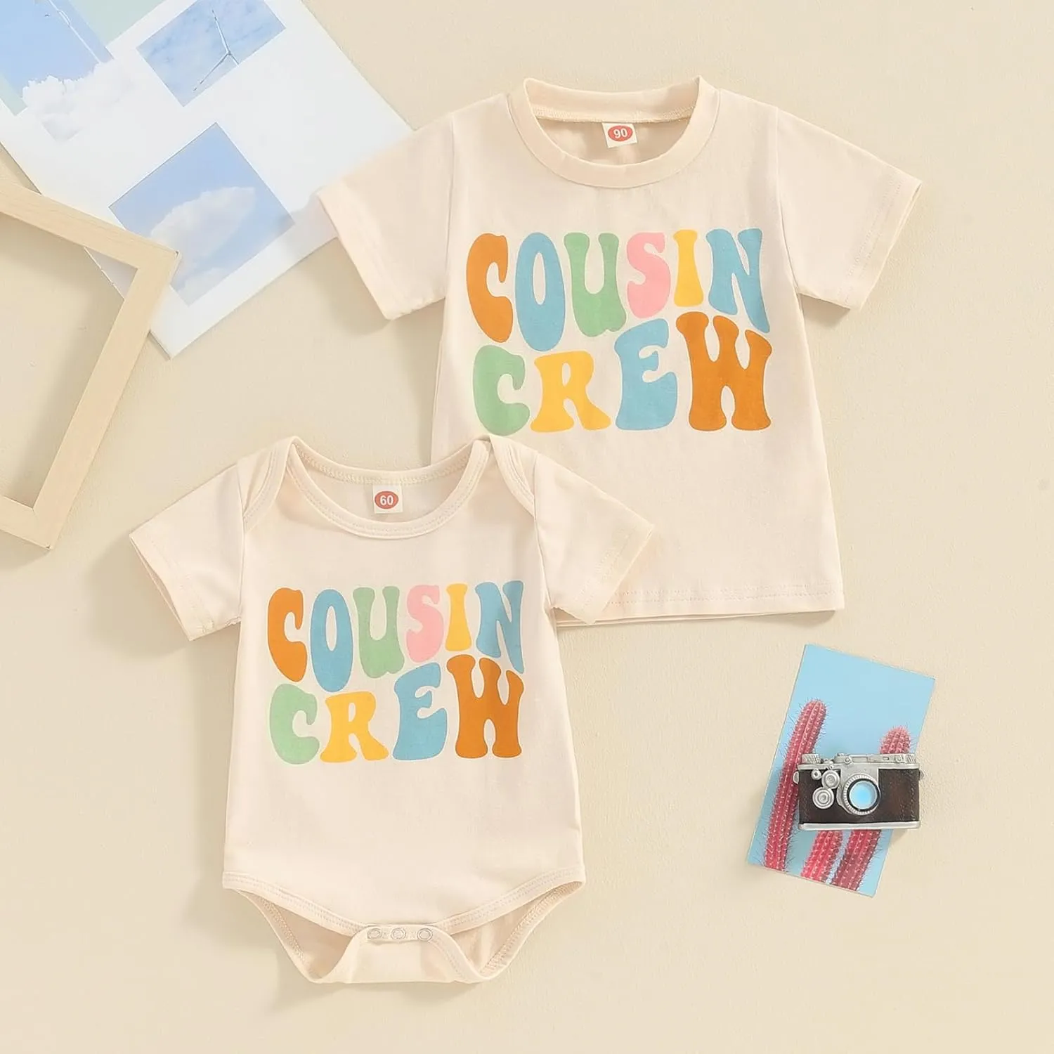 VISGOGO Newborn Baby Girl Boy Romper Lil Cousin Bodysuit Short Sleeve Embroidery Toddler Big Cousin Shirt Tops Summer Clothes
