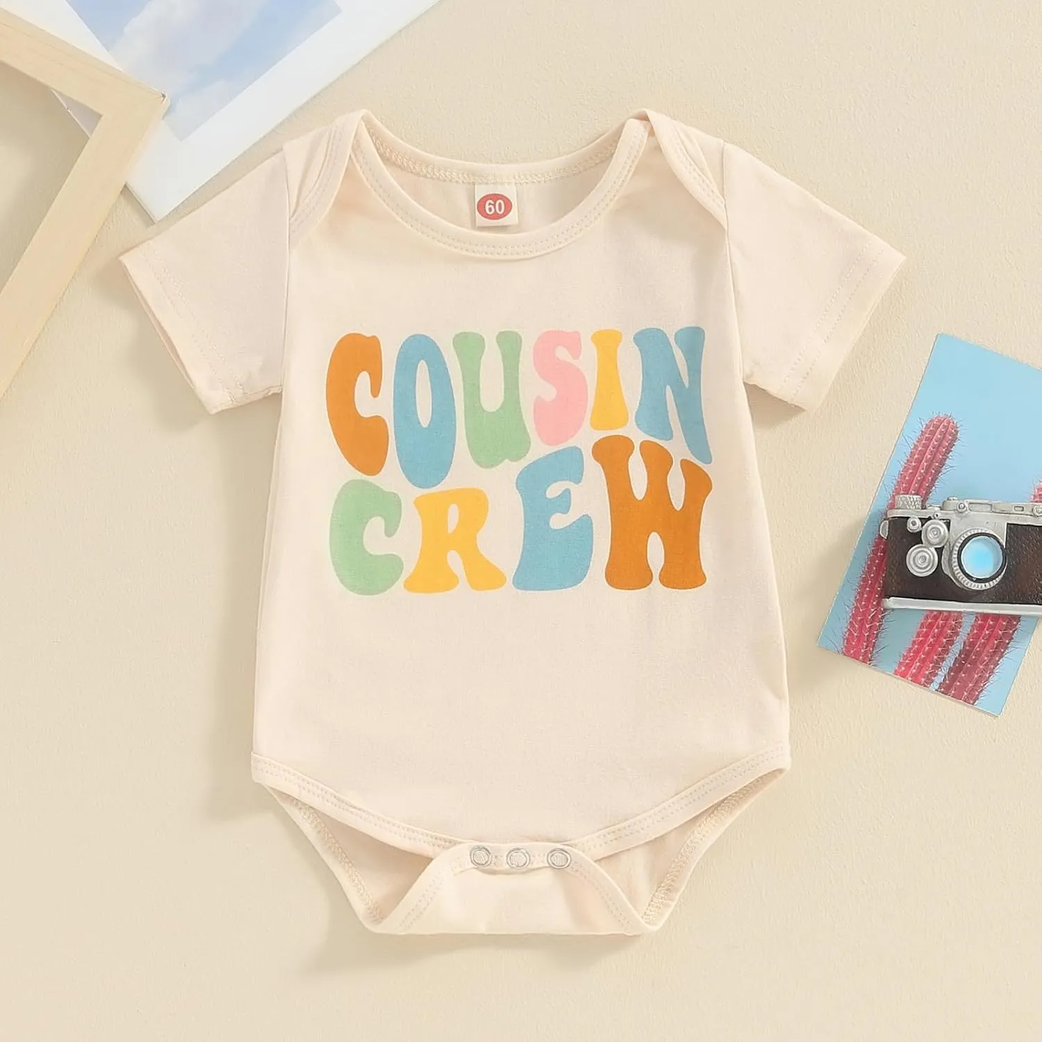VISGOGO Newborn Baby Girl Boy Romper Lil Cousin Bodysuit Short Sleeve Embroidery Toddler Big Cousin Shirt Tops Summer Clothes
