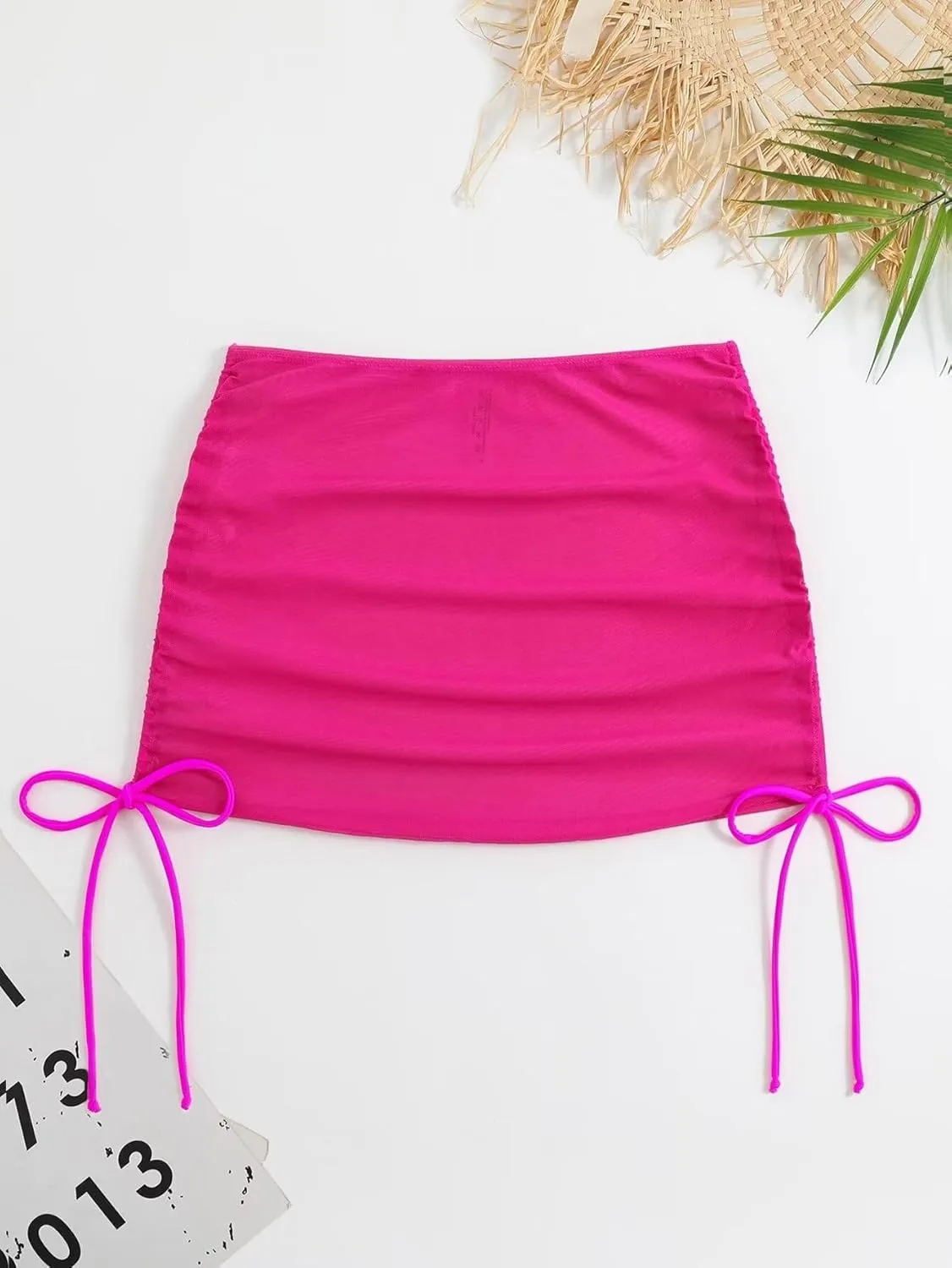Women's Mesh Sheer Drawstring Solid Summer Bikini Cover Up Skirt