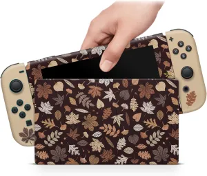 ZOOMHITSKINS Compatible with Switch Skin Cover, Black Brown Beige Autumn Fall Leaf Leaves Forest Wild Flowers Botanical Cute, 3M Vinyl Decal Sticker Wrap, Made in The USA